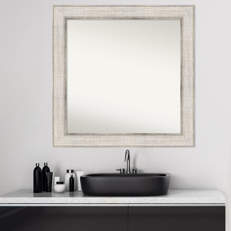 Non-Beveled Wood Bathroom Wall Mirror - Trellis Silver Frame - Trellis Silver