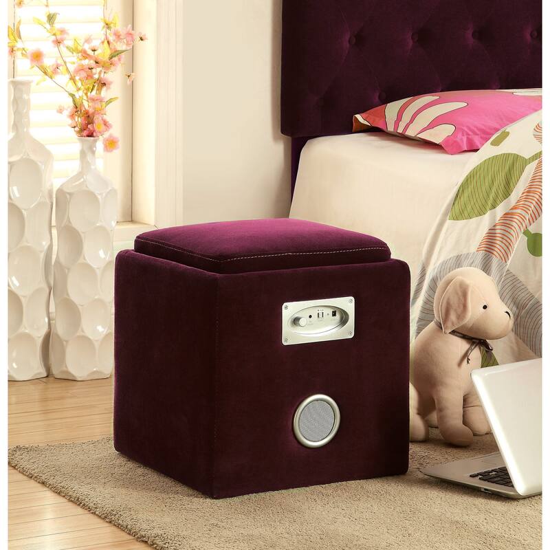 Cavelli Contemporary Fabric Built-in Speaker & Hidden Storage Ottoman by Furniture of America