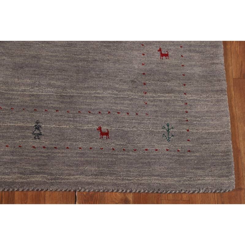 Little Animals Gabbeh Indian Area Rug Hand-Knotted Wool Carpet - 5'1"x 8'0"