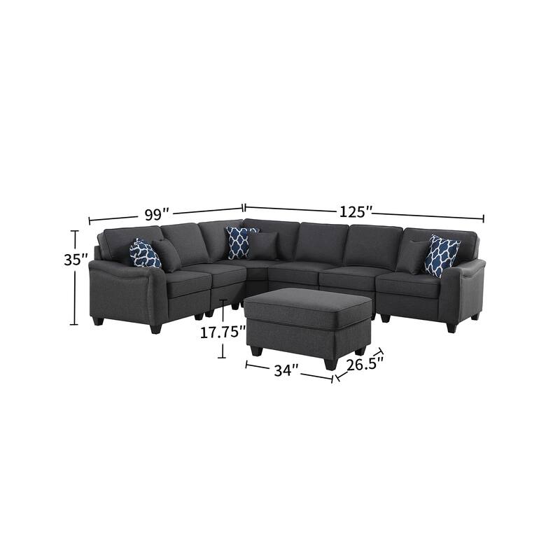 7 Piece Modular L-Shape Sectional Sofa with Ottoman in Dark Gray