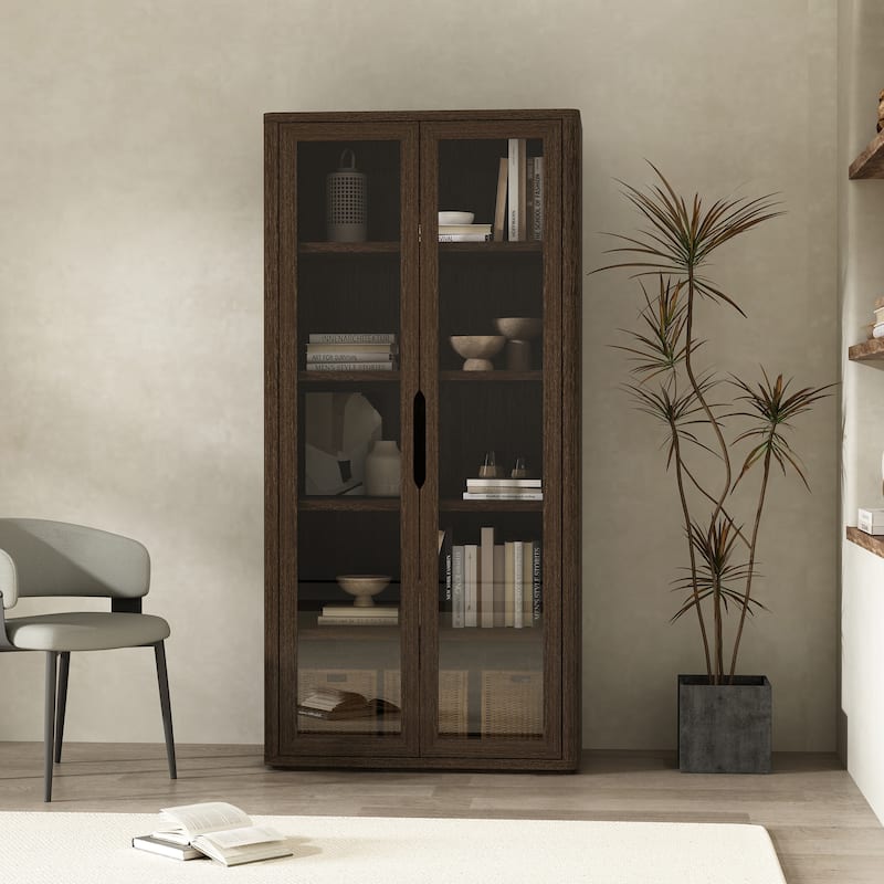 Manhattan Comfort Rivington Modern 38 In Bookcase Cabinet - Walnut - Single