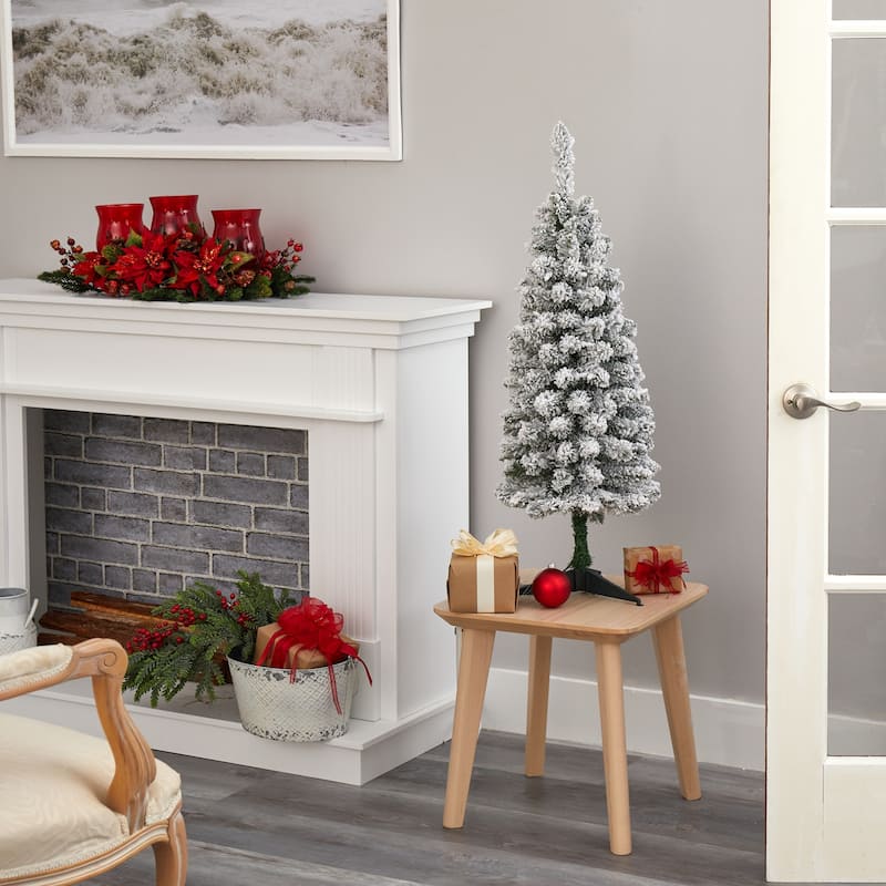 3Ft Pencil Christmas Tree with Lights - Holiday Decor, Small Space Tree, Bendable Branches, Festive Holiday Tree - White - 36