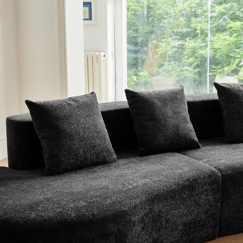 Curved Velvet Boneless Cloud Sofa with 3 Pillows, 5-Seater Modular Sectional Sofa, High-Density Foam Upholstered Sofa