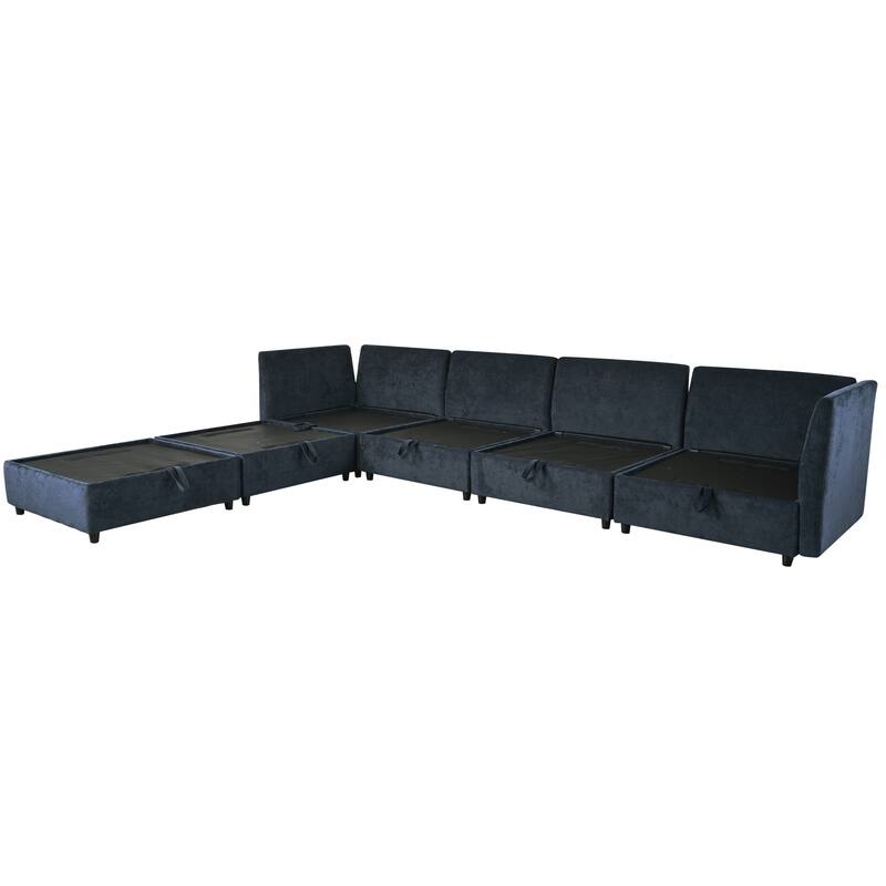 126" 6-Piece Modular Sofa Bed with Storage and Double-Layer Cushions