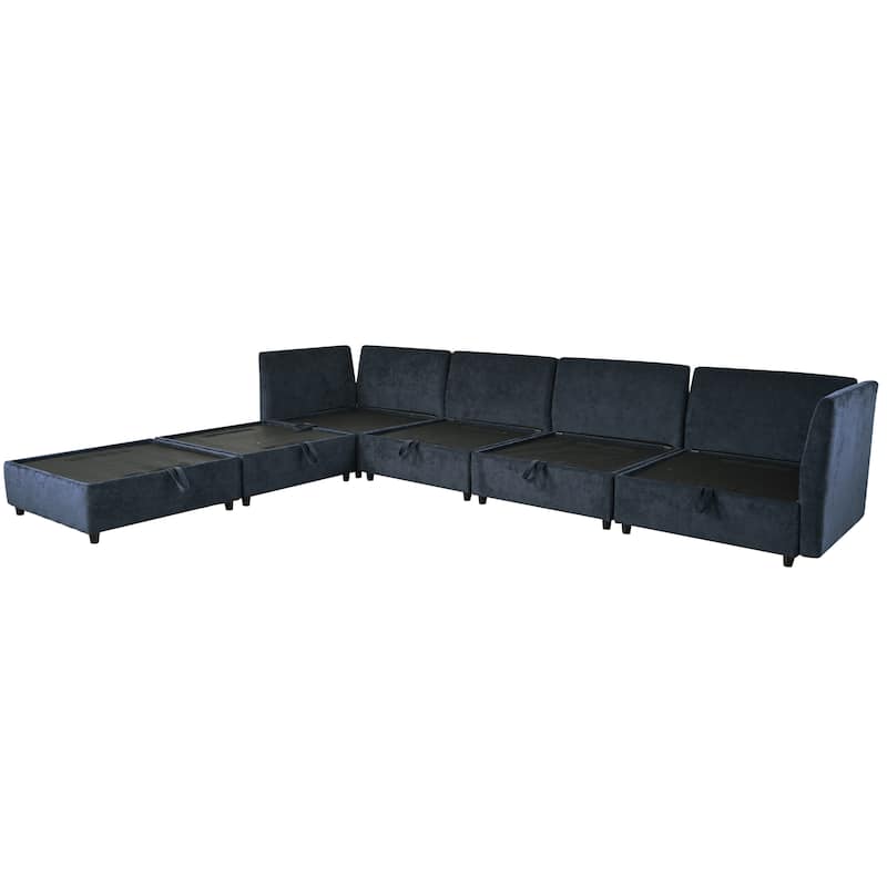 6-Piece Modular Sofa Bed 126" with Under-Seat Storage, Faux Cushions