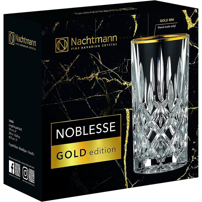 Nachtmann Set of 2 Noblesse Gold Collection Long Drink Glasses - 13.22 oz.