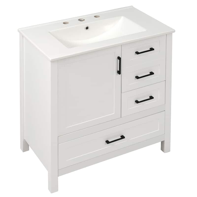 White Bathroom Vanity With Sink Combination Set, Bathroom Storage Cabinet With Soft Close Door, 3 Drawers And Removable Tray