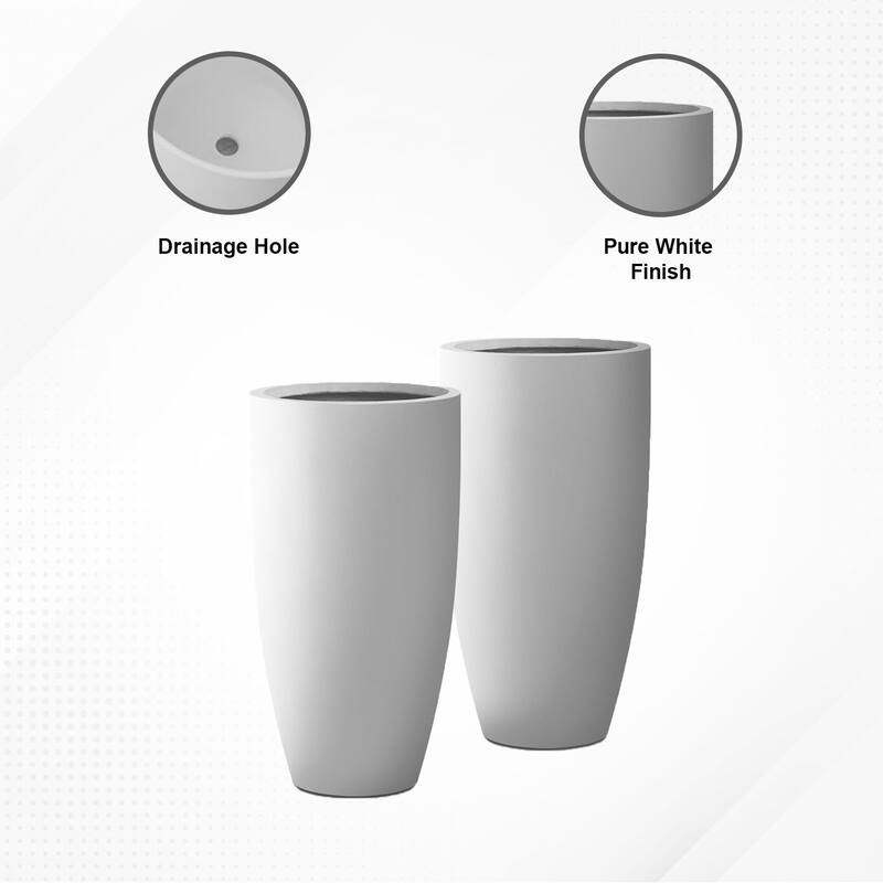 Kante 13.39 in. x 23.62 in. Round Charcoal Finish Lightweight Concrete and Fiberglass Indoor Outdoor (Set of 2)