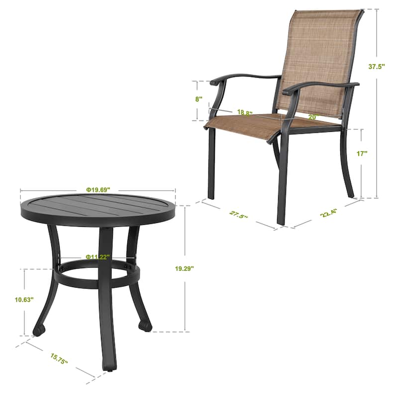 Outdoor 3-Piece Bistro Set, Textilene Fabric, Powder-Coated Iron Frame