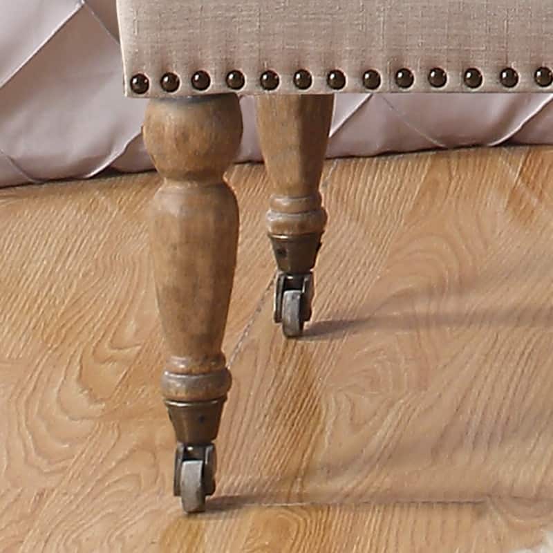 Rosevera Yedda Nailhead Tufted Upholstered Bench with Wheels