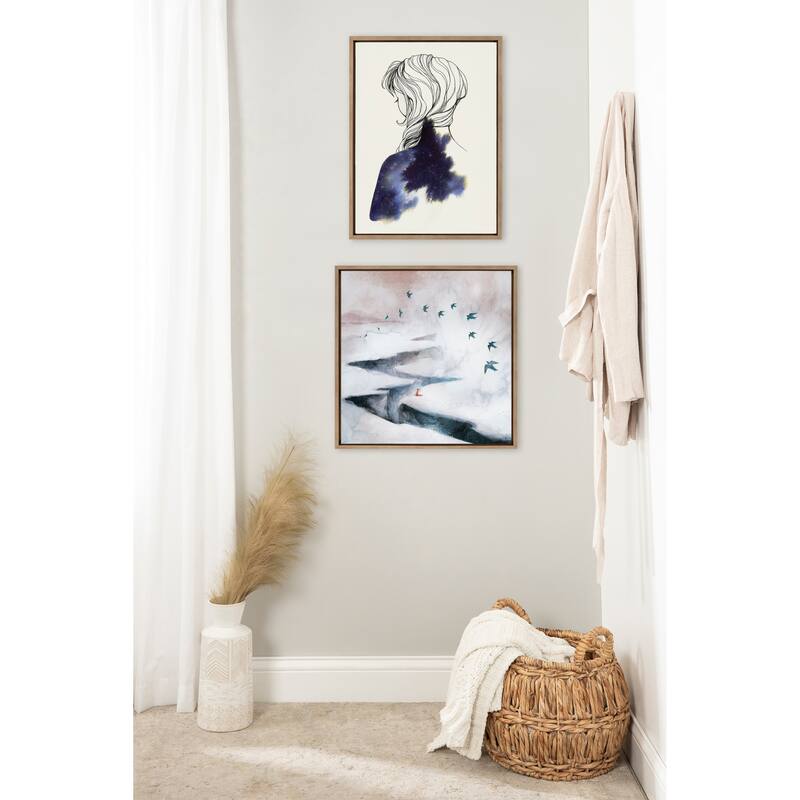 Kate and Laurel Sylvie Snow Day Fox and Birds Framed Canvas by Faryn Hughes