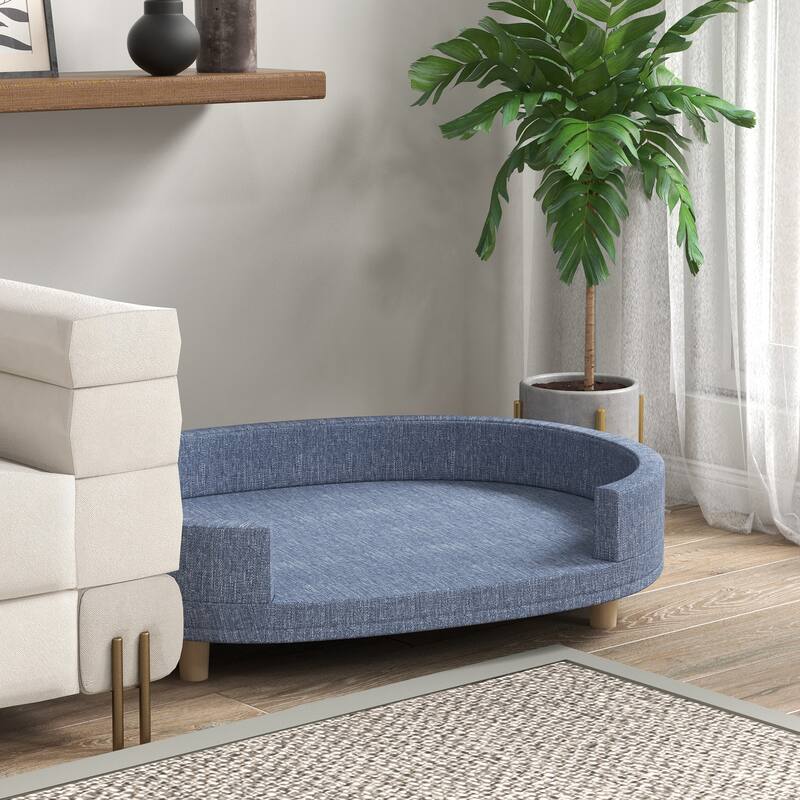 PawHut Dog Couch, Pet Sofa Bed for Large Dogs, Elevated Dog Sofa with Removable Top, Washable Cover, Blue