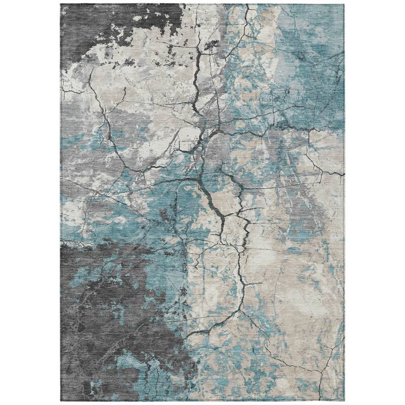 Machine Washable Indoor/ Outdoor Modern Crackle Chantille Rug