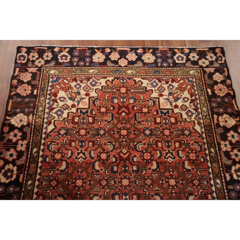 Hand Knotted Oriental 100% Wool Carpet Traditional Medallion Red Hamedan Runner Rug - 11' 0'' X 4' 0''