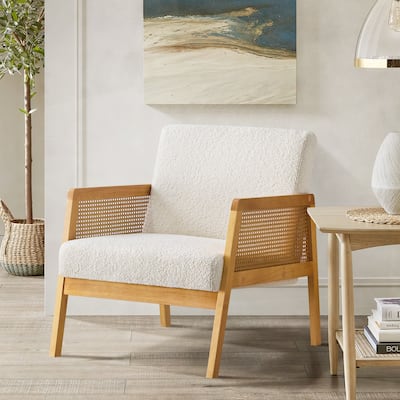 Accent Chair Mid-Century Modern Chair with Sherpa Fabric Upholstered Lounge Arm Chair with Solid Wood Frame & Soft Cushion