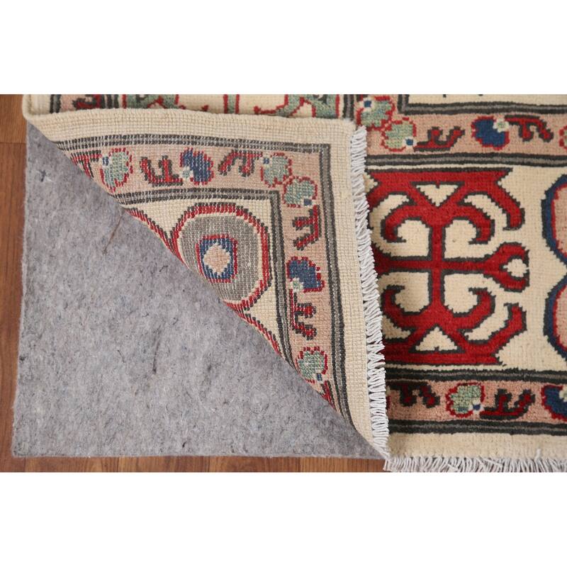 Hand Knotted Oriental 100% Wool Carpet Traditional All-Over Beige & Ivories Kazak Area Rug - 9' 7'' X 6' 6''