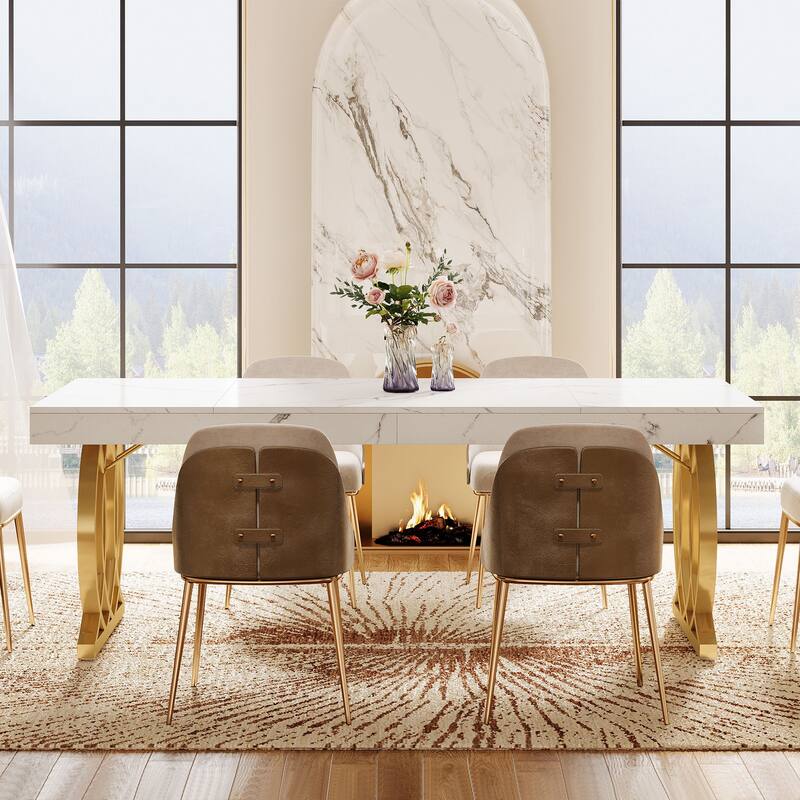 Modern Kitchen Table with Faux Marble Tabletop and Geometric Legs