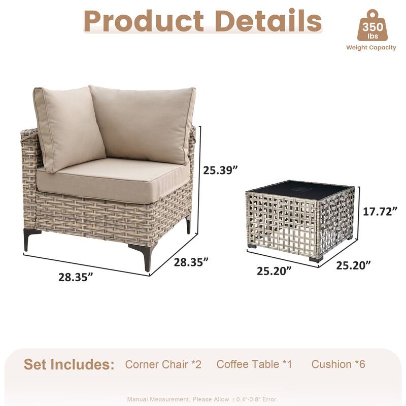 XIZZI 3-piece Rattan Wicker Patio Furniture Set with Coffee Table