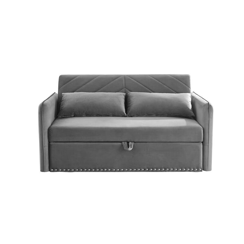 Velvet Convertible Sleeper Sofa Bed with 3-Level Adjustable Backrest, USB Port, and Side Pockets