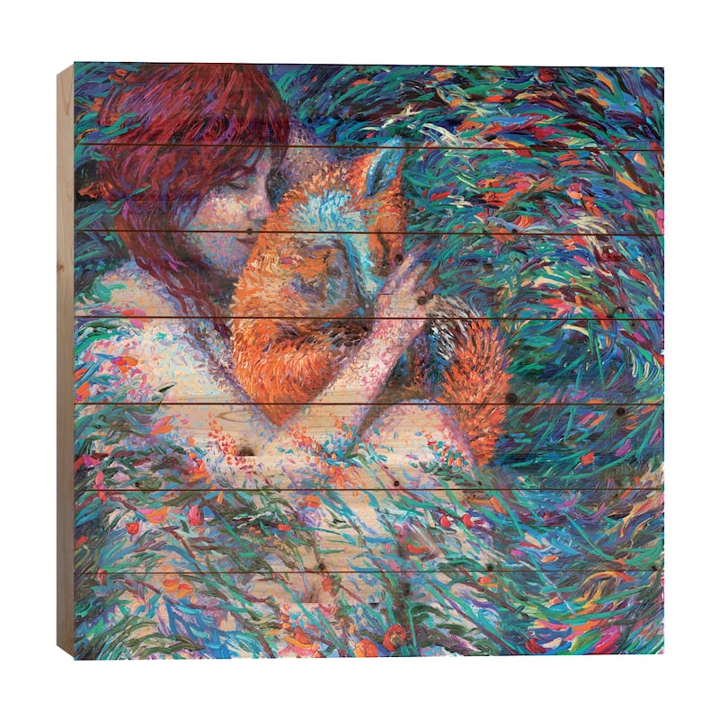 Foxglove Print On Wood by Iris Scott - Multi-Color - 26x26x1.5