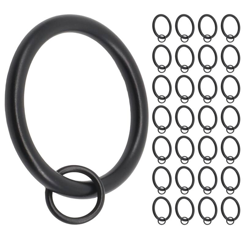 Meriville 1.5-Inch Inner Diameter Metal Curtain Rings with Eyelets - Black - Set of 28