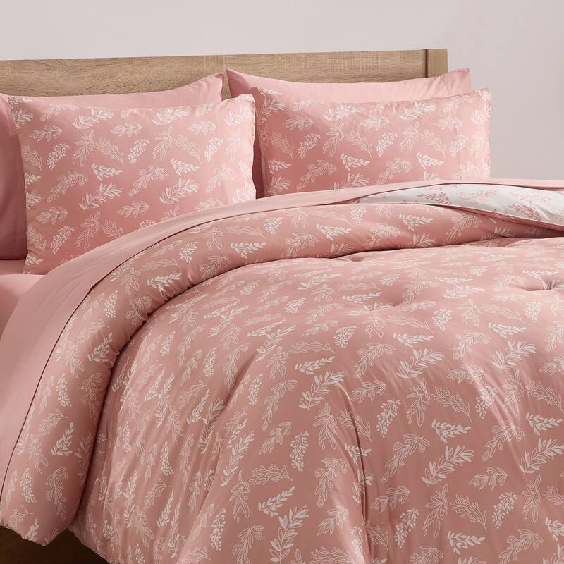Empyrean 7 Pc Botanical Comforter Set with Sheets, Soft Breathable Lightweight Bedding Bag
