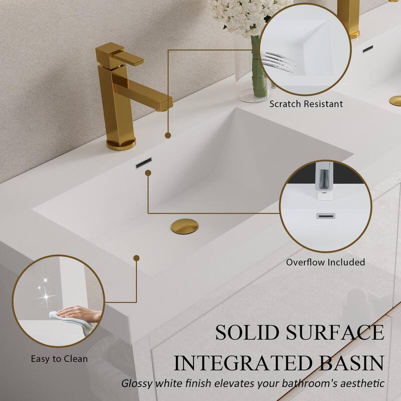 Freestanding Bathroom Vanity with White Stone Resin Top