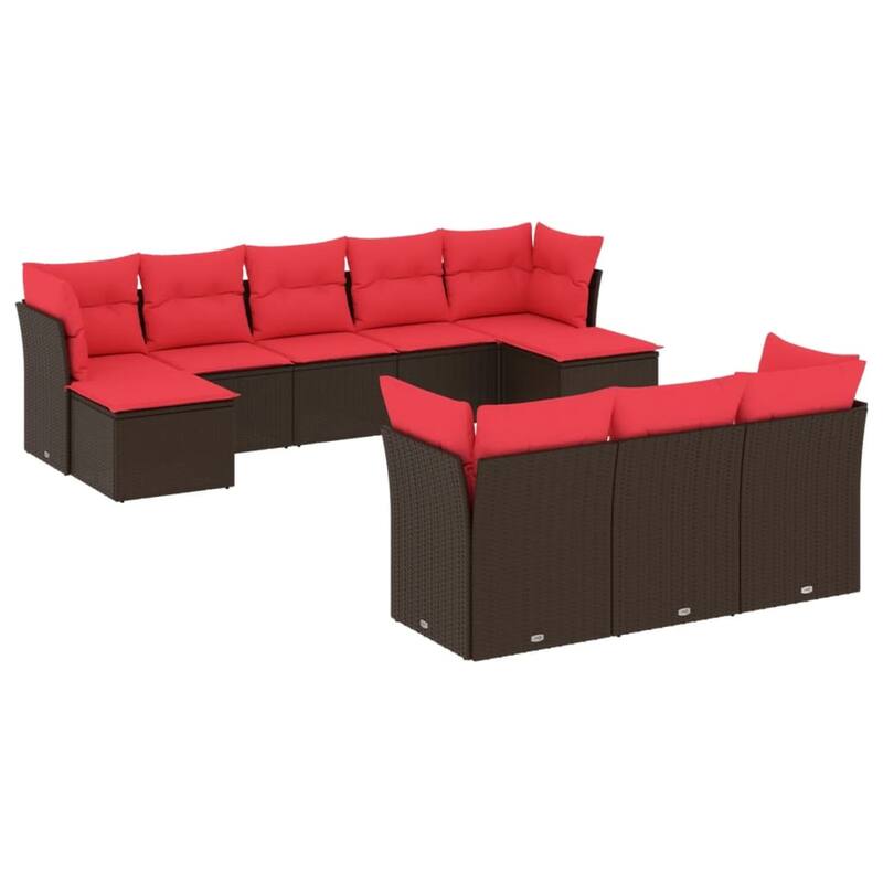 vidaXL 10/11 Piece Patio Sofa Set with Cushions Black/Brown/Gray Poly Rattan - 21.7 x 24.4 x 27.2