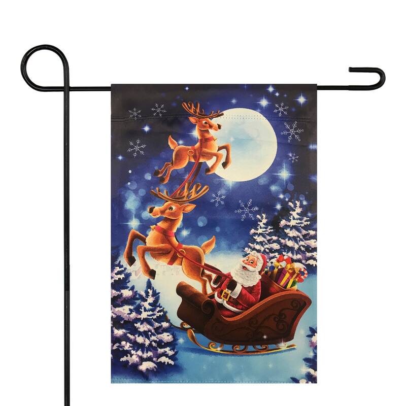 Sleigh-Riding Santa Christmas Outdoor Garden Flag - 18" x 12.5" - 18" x 12.5"