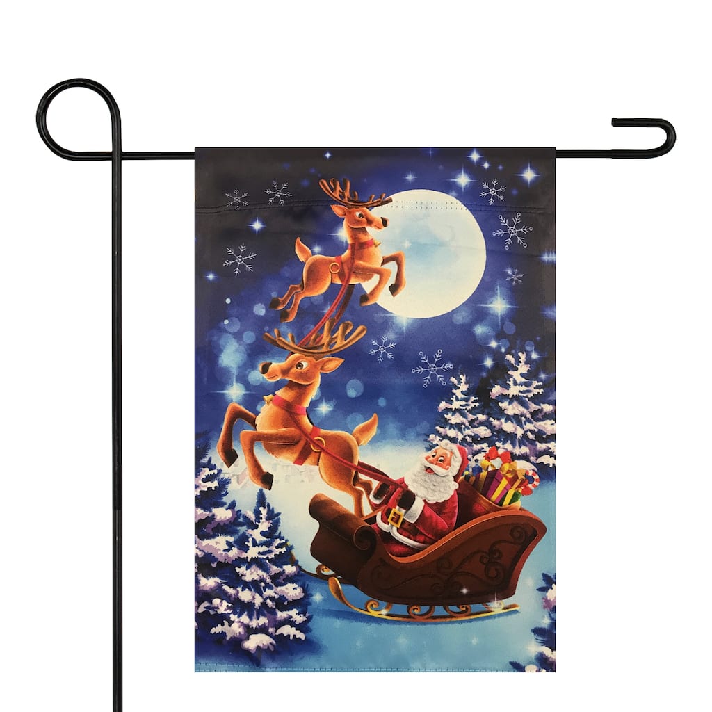 Sleigh-Riding Santa Christmas Outdoor Garden Flag - 18" x 12.5" - 18" x 12.5"