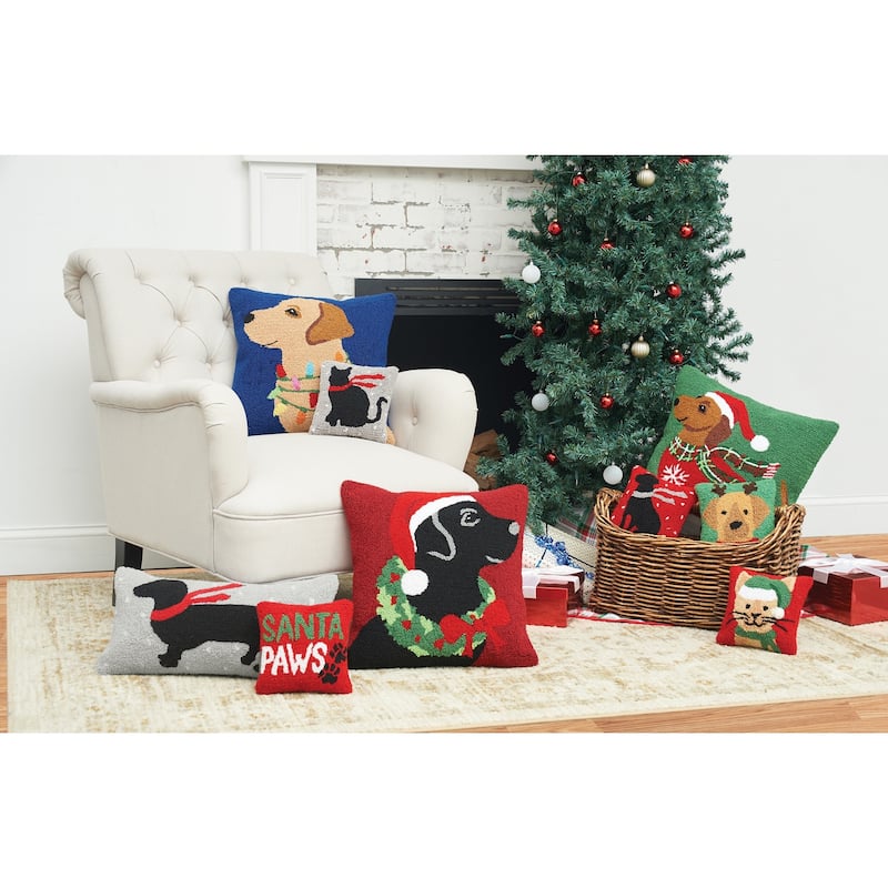 Winter Cat Hooked Throw Pillow