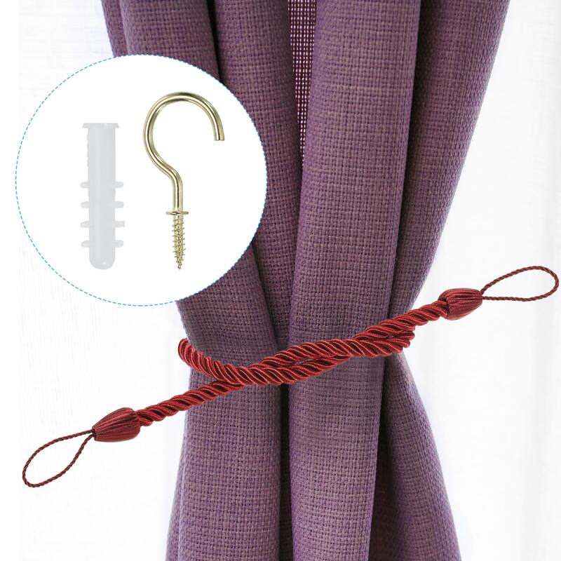 6pcs Curtain Tiebacks Ropes, Decorative Tie Backs with Hooks & Bolts