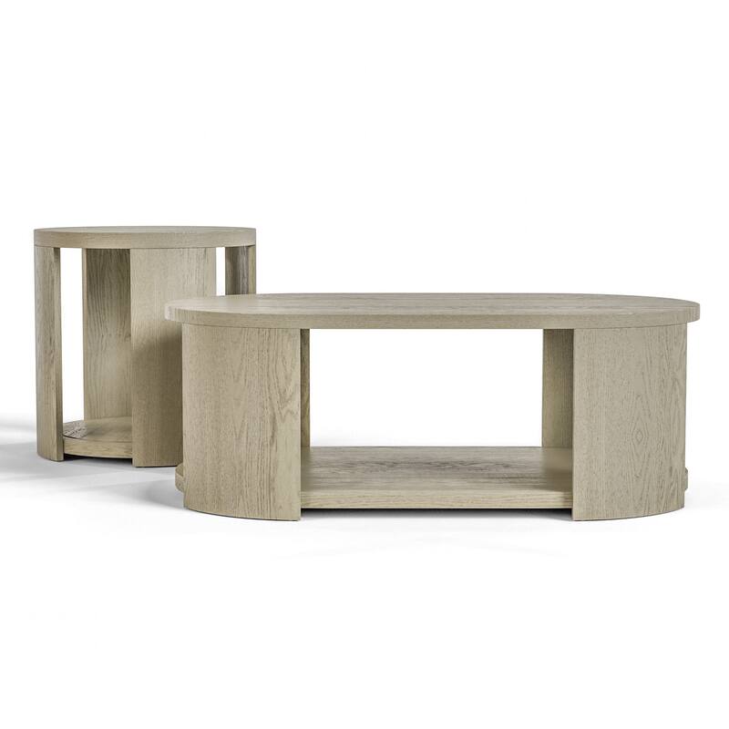 Furniture of America Piez Modern 2-Piece Oak Solid Wood Oval Cocktail Table Set with Casters