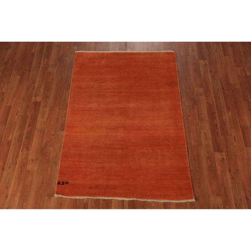 Orange Gabbeh Oriental Rug Hand-Knotted Foyer Wool Carpet - 3'4" x 4'10"