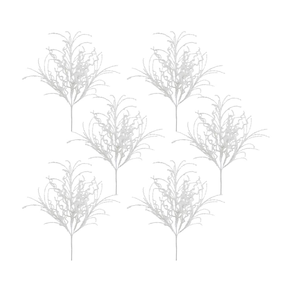 White Glitter Twig Bush (Set of 6) - N/A