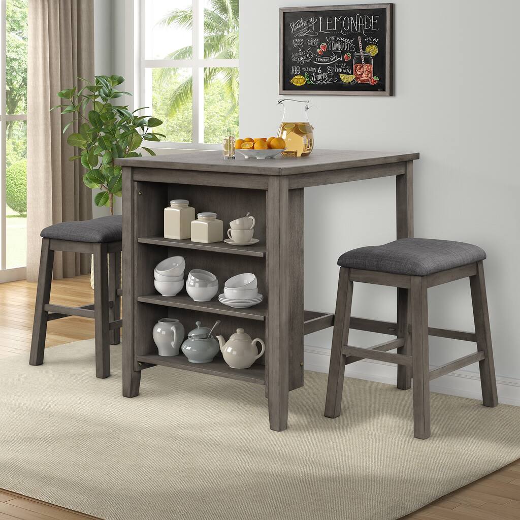 3 Piece Dining Table Set with Table and Stools - Overstock - 34564132