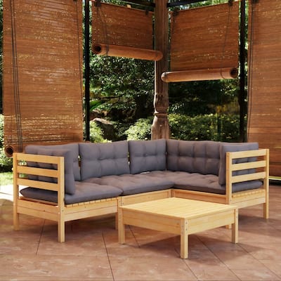 vidaXL Solid Pinewood Patio Lounge Set 5 Piece with Cushions Multi Colors - 25" x 25" x 24.6"