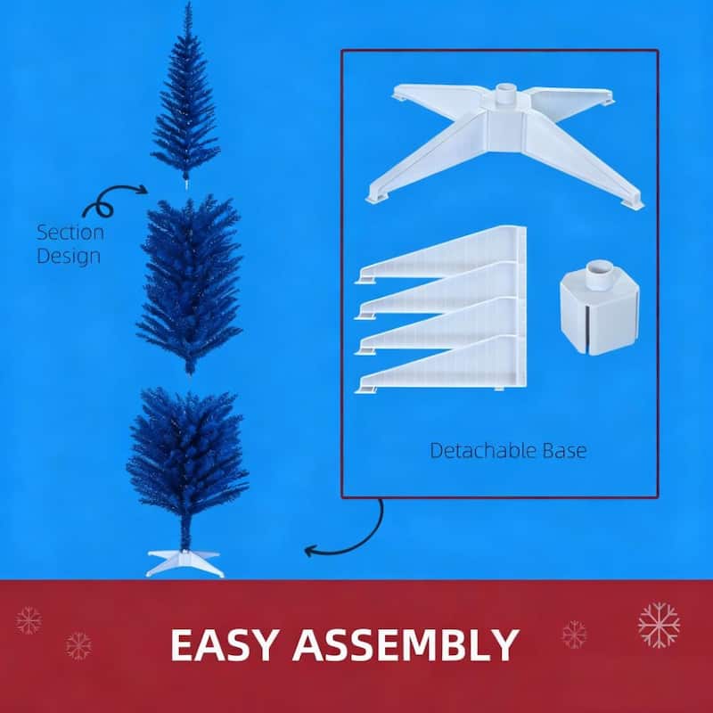 7 Foot Pencil Christmas Tree,Decorated Christmas Tree with Realistic Branch Tips and Plastic Stand - Blue