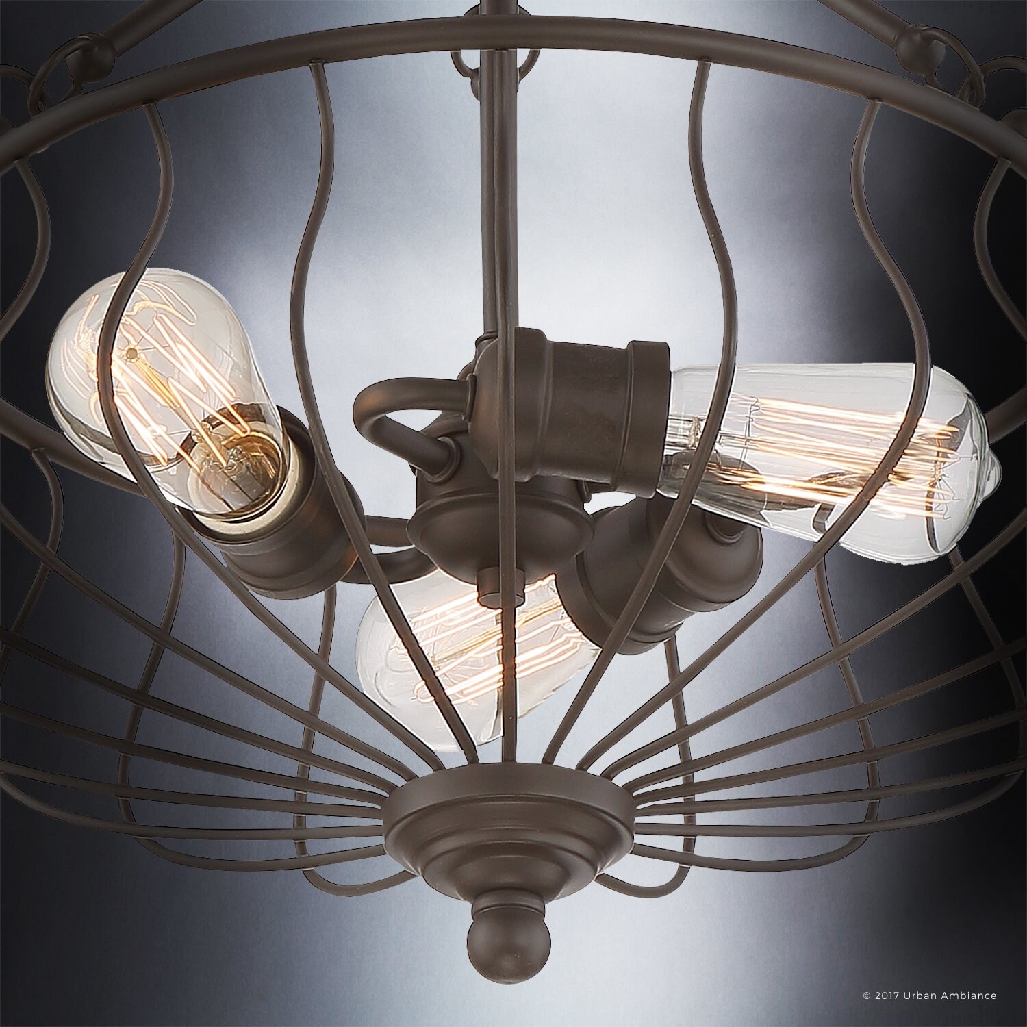 Luxury Industrial Semi Flush Ceiling Light 15 25 H X 15 25 W With Tuscan Style Open Wire Design Estate Bronze Finish