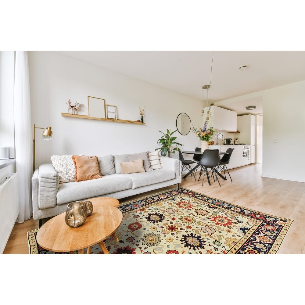 Home Decor EORC Hand-Knotted Wool Oriental Rug Elegant Ivory Area Rug for Living Room, Bedroom, Office, & Home Décor Timeless