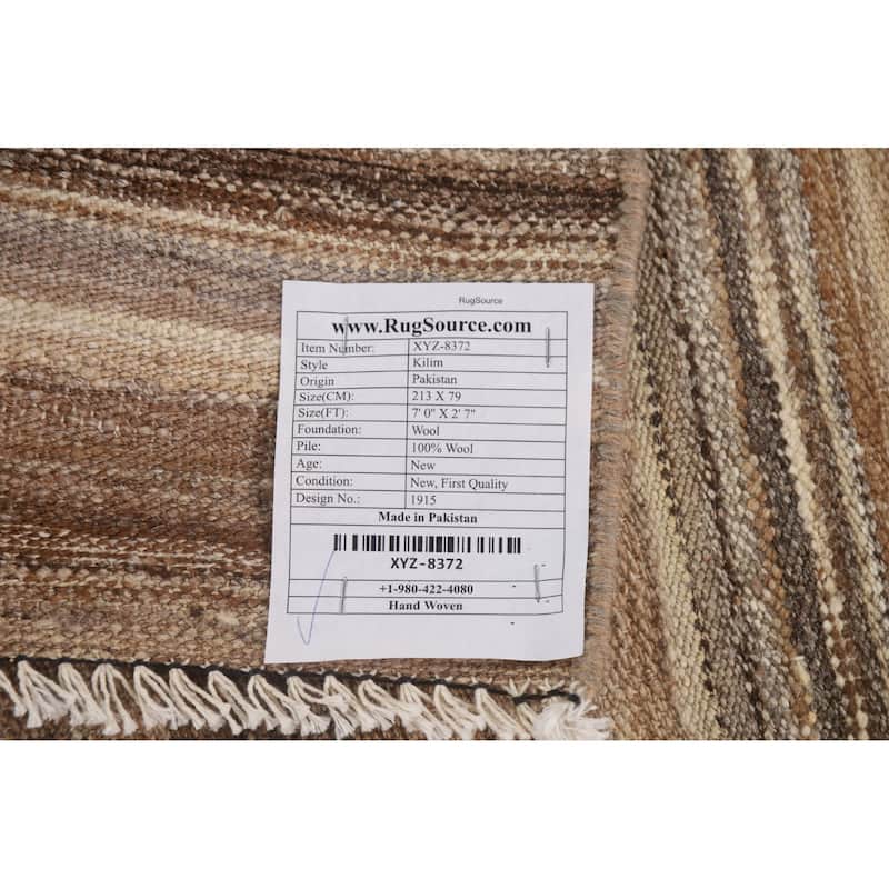 Striped Kilim Modern Runner Rug Flat-weave Wool Carpet - 2'7" x 7'0"