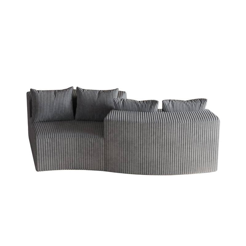 Modular Curved Loveseat Couch Corduroy Sectional Sofa with 4 Pillows