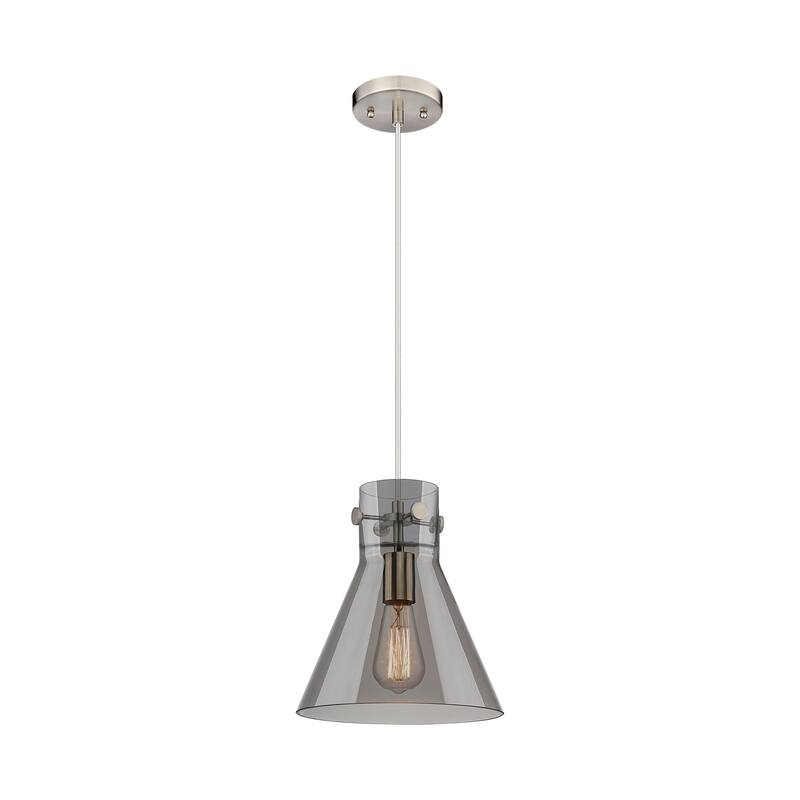 Innovations Lighting Newton Cone - 1 Light 10" Cord Hung Pendant - Satin Nickel/Light Smoke