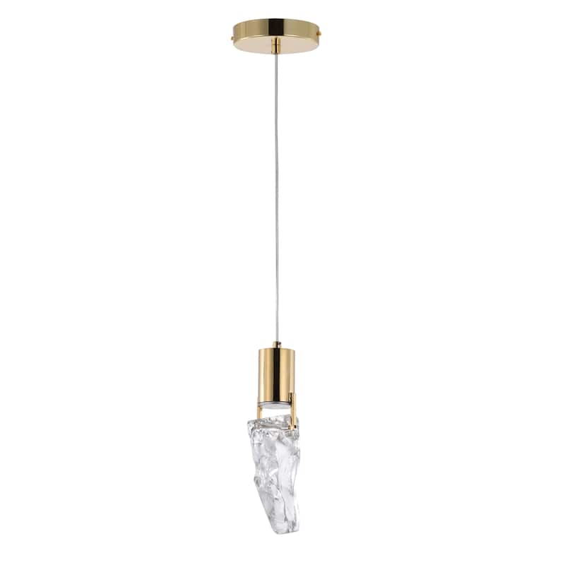 1 Light Gold Metal LED Pendant With A Clear Crystal Stone