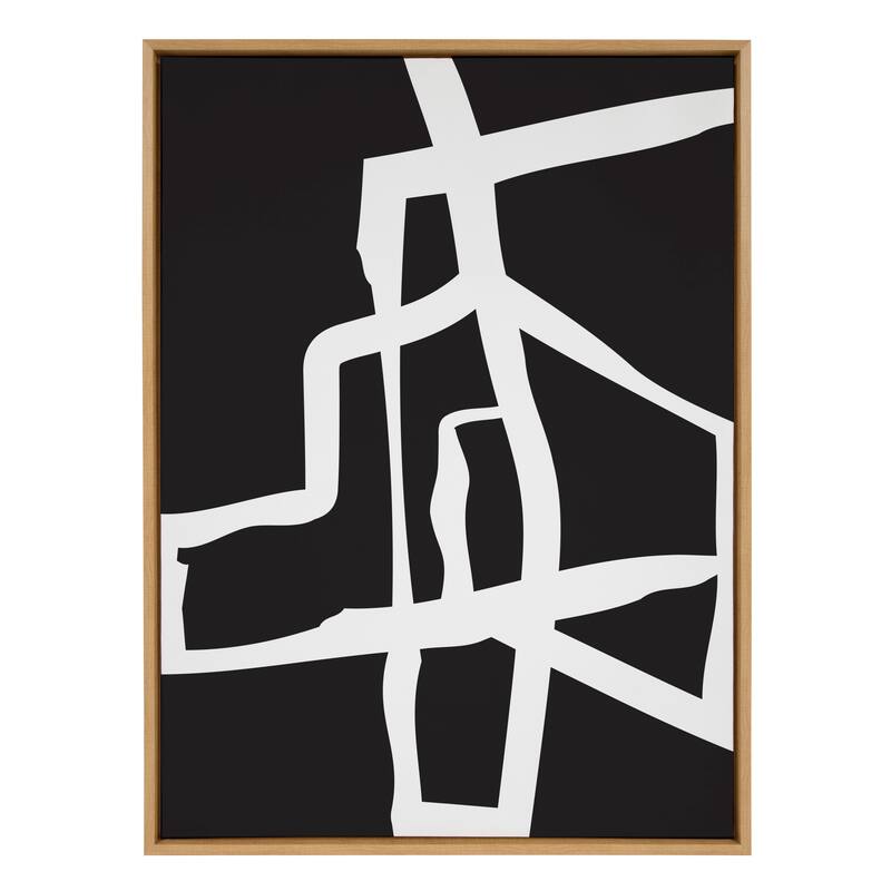 Kate and Laurel Sylvie Bold Sophisticated Abstract White Stroke Framed Canvas by The Creative Bunch Studio