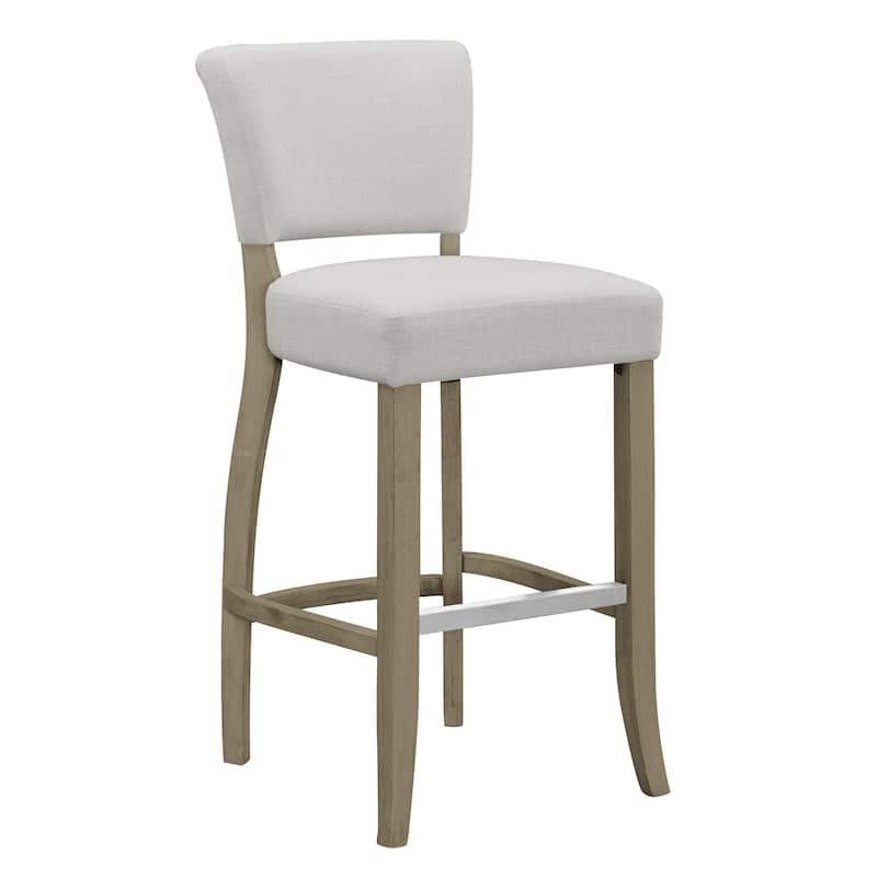 Set of 2 Aleck Beige Fabric Bar Stool with Antique Finish Wood Legs