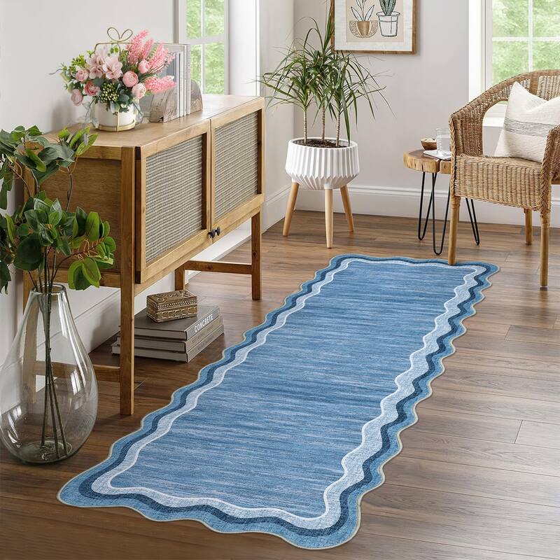 Washable Rugs for Living Room Scalloped Rug Modern Non Slip Non Shedding Carpet for Bedroom
