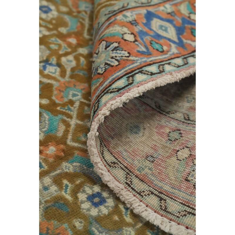 Hand Knotted Oriental 100% Wool Carpet Traditional Floral Green Tabriz Area Rug - 6' 8'' X 4' 10''