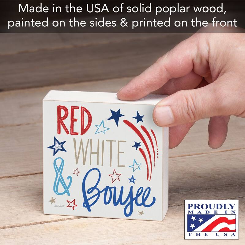 Red White & Boujee Artistic Freestanding Solid Wood Block Sign Made in the USA 3.75” Square Decorative Accent for Home or Office
