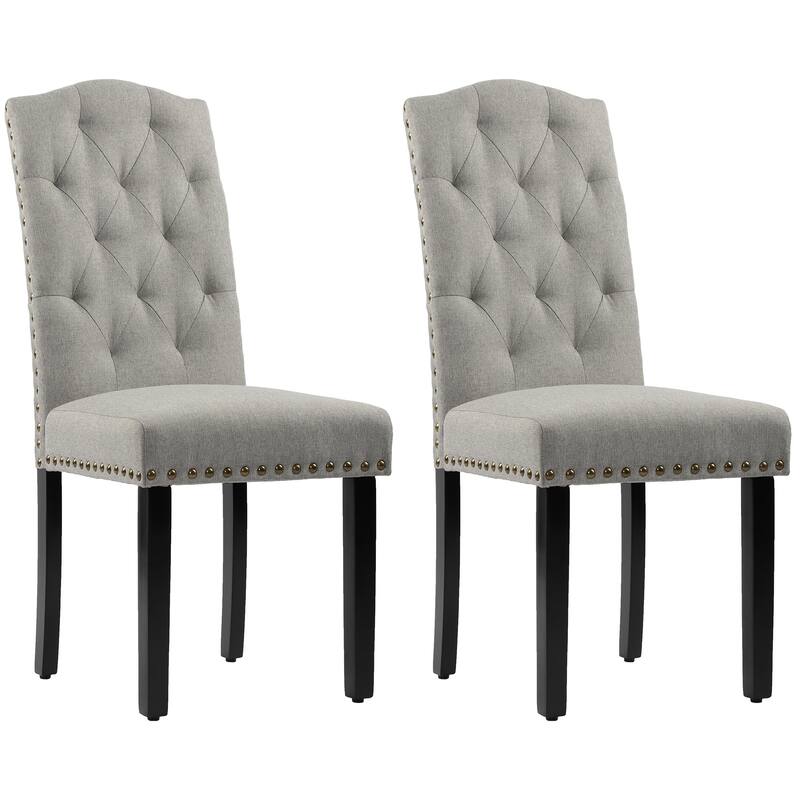 Solid Wood Tufted Dining Chairs, Kitchen Dining Room Chairs with Bronze Nailhead Trim Set of 2 - Grey-2-Piece